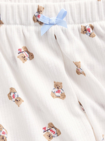 Beyaz Recycled Fitilli Şort Pijama Altı