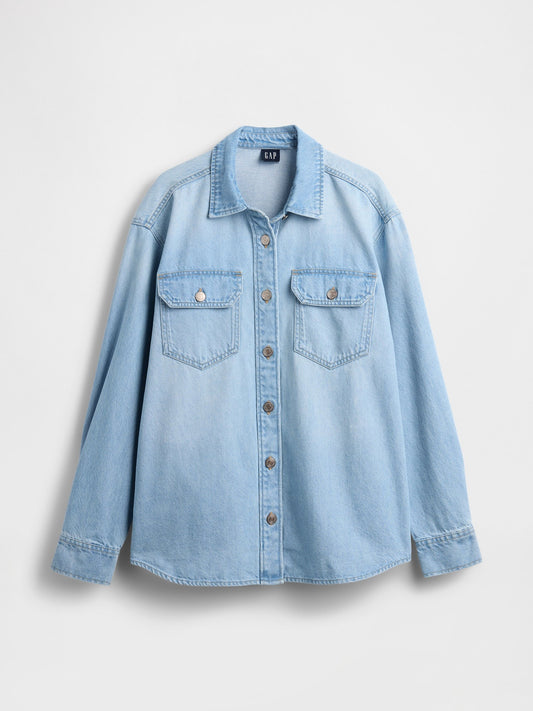 Açık Mavi Denim Western Gömlek Ceket
