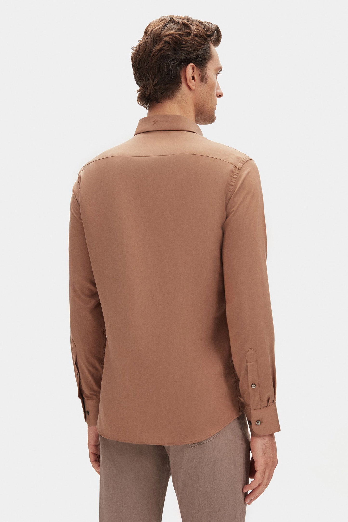Damat Slim Fit Camel Düz Gömlek