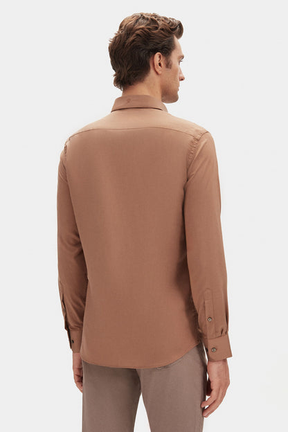 Damat Slim Fit Camel Düz Gömlek