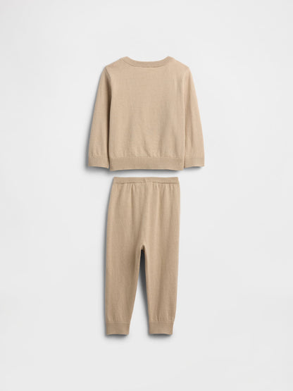 Bej Grafik Baskılı Sweat Set