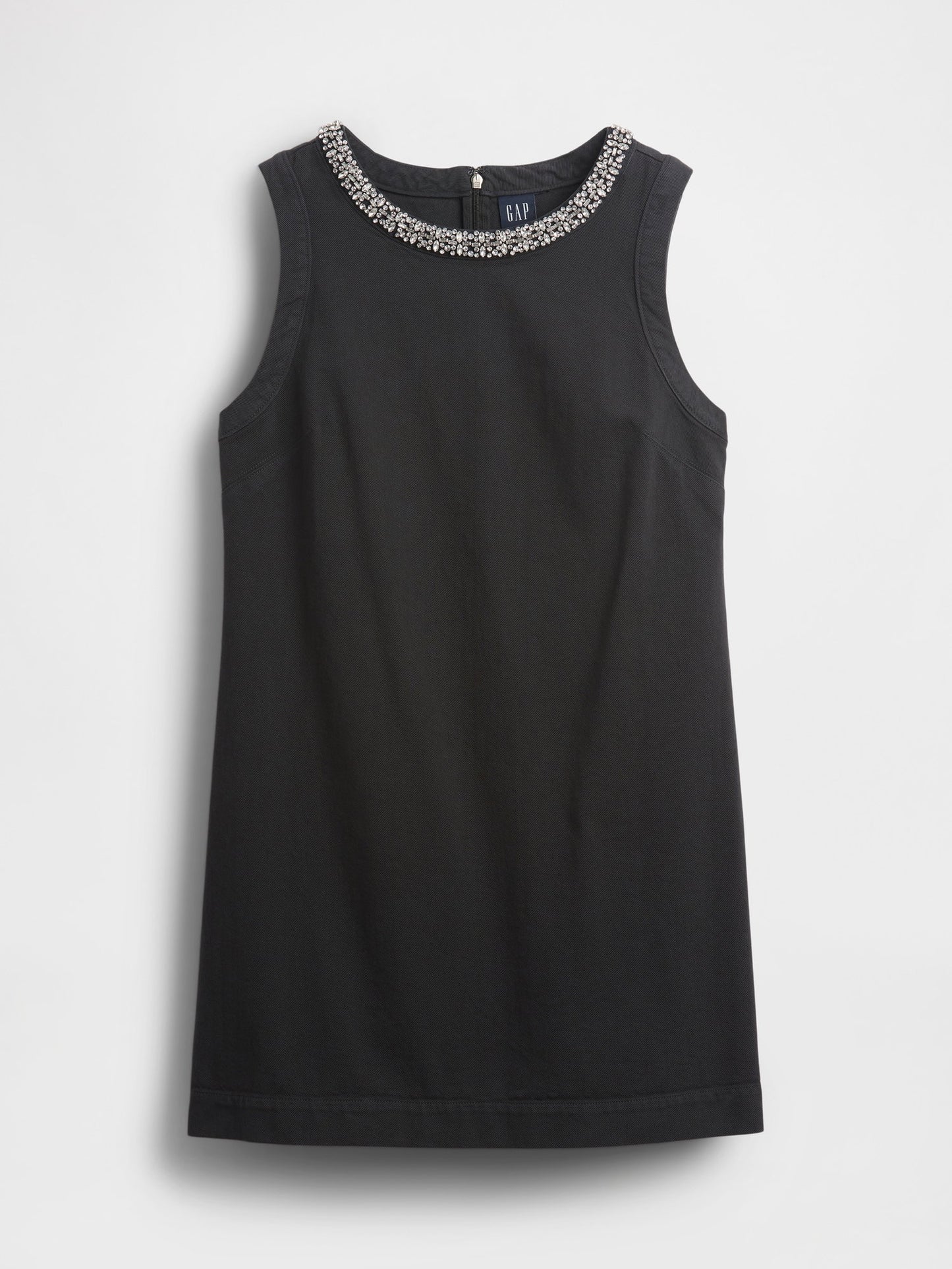 Siyah Jewel-neck Mini Shift Elbise