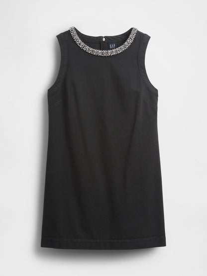 Siyah Jewel-neck Mini Shift Elbise