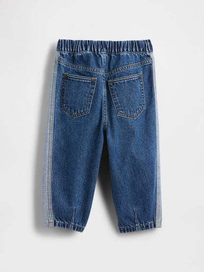 Açık Mavi Two-tone Pull-on Barrel Jean Pantolon