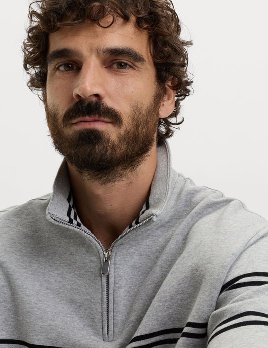 Pamuklu Çizgili Yarım Fermuarlı Sweatshirt