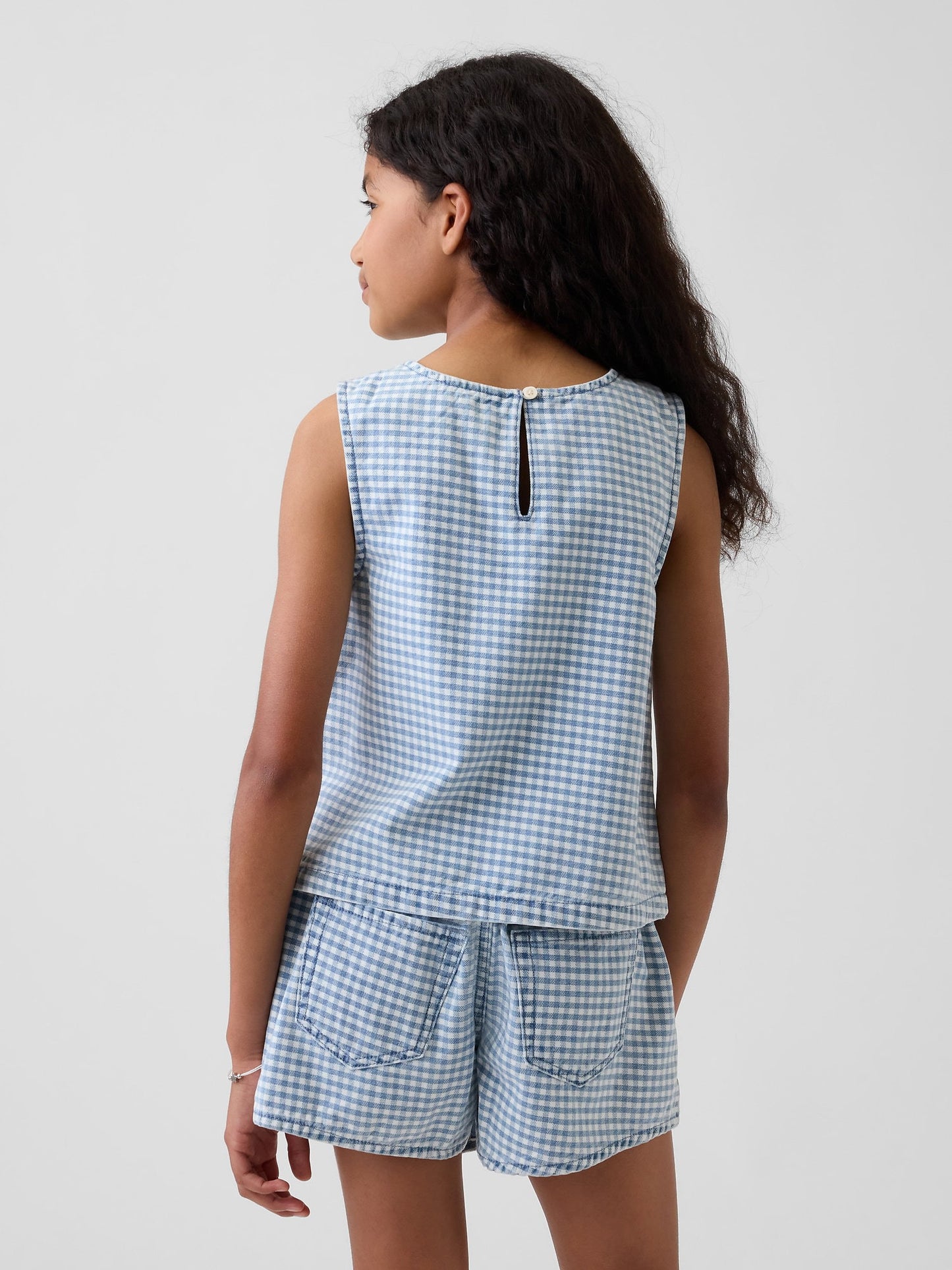 Mavi Gingham Denim Shell Askılı Üst
