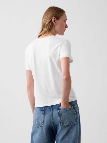Beyaz Organik Pamuk Vintagesoft Logo T-shirt