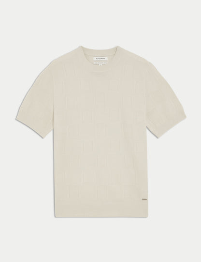 Mercerize Pamuk Geometrik Doku Örme T-shirt