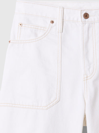 Beyaz High Rise Barrel Carpenter Jean Pantolon