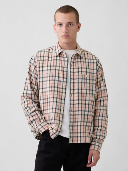 Açık Pembe Sunwashed Twill Düz Kenar Gömlek