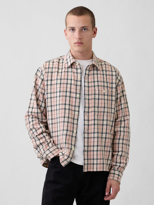 Açık Pembe Sunwashed Twill Düz Kenar Gömlek
