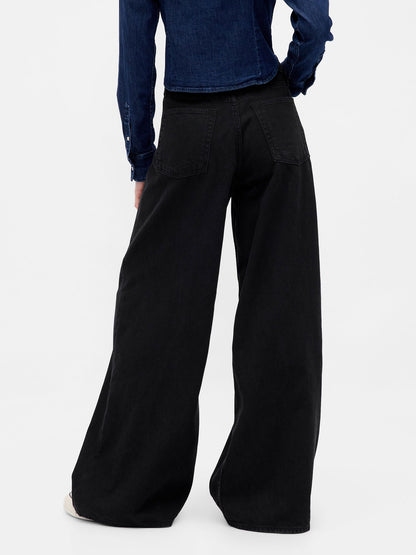Siyah Mid Rise Ultrasoft Extra Baggy Jean Pantolon