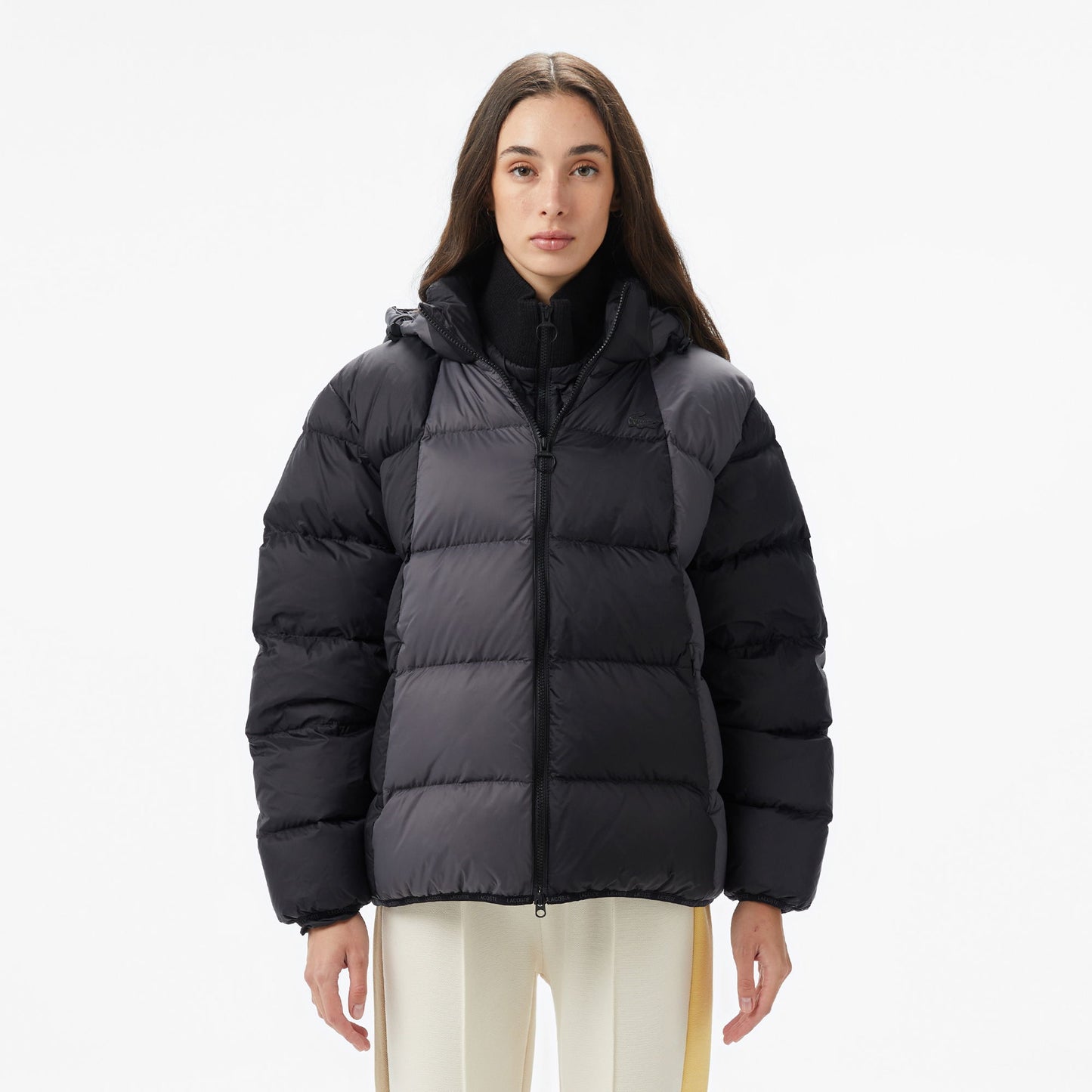 Lacoste Kadın Kapüşonlu Renk Bloklu Siyah Mont