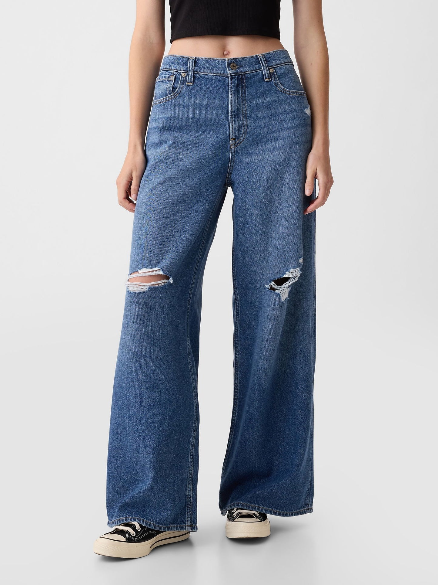 Koyu Mavi Mid Rise Ultrasoft Baggy Jean Pantolon