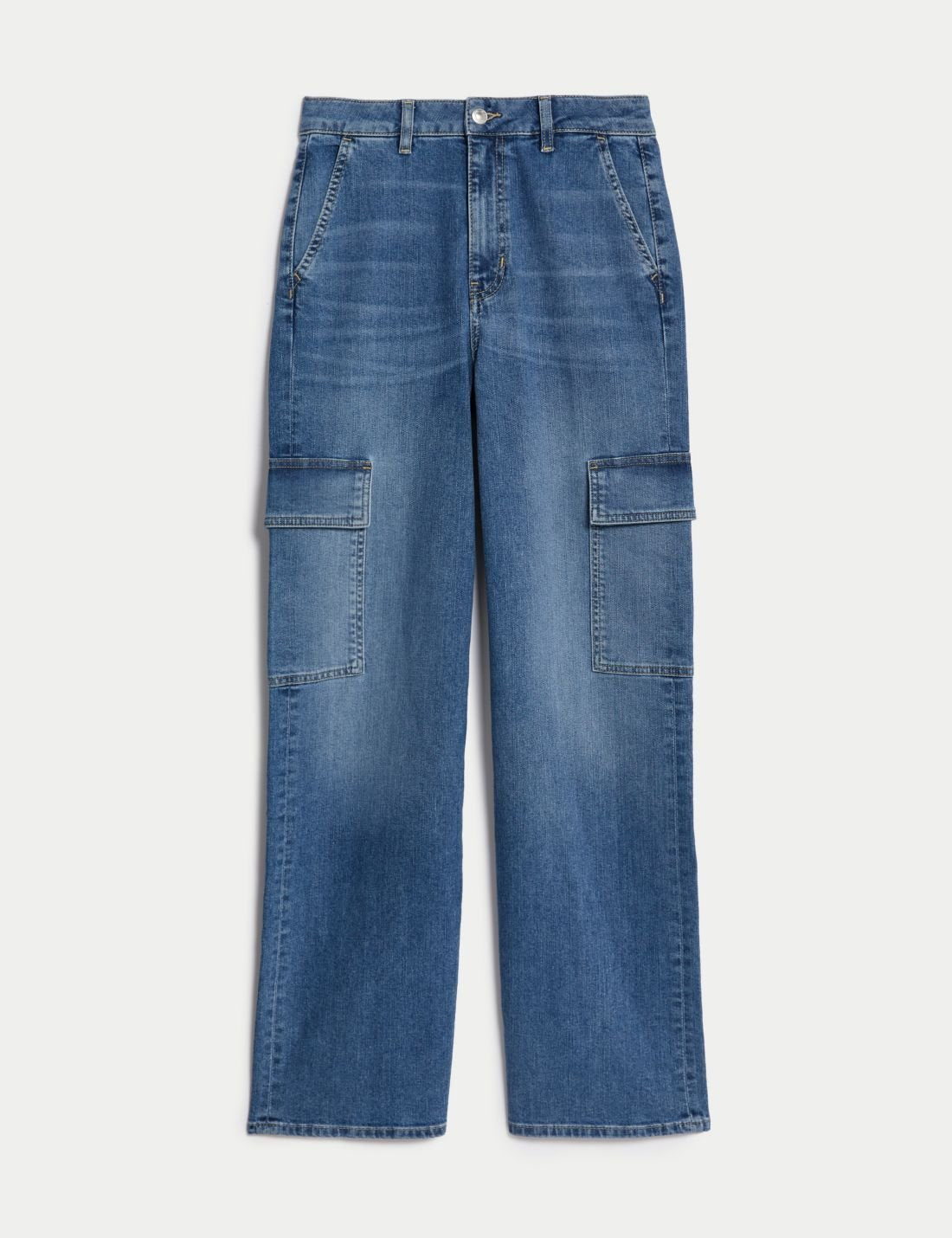 Yüksek Bel Wide Leg Kargo Jean Pantolon