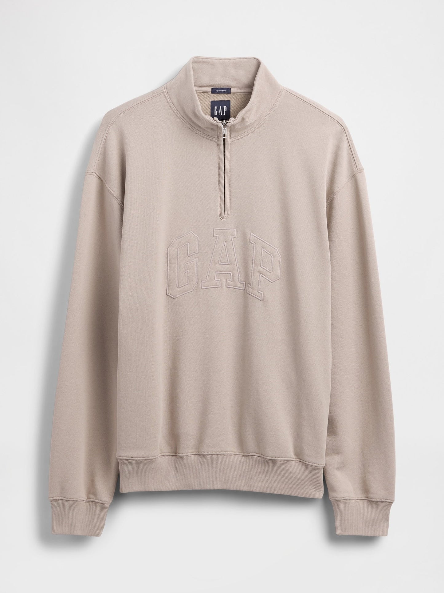 Krem Heavyweight Oversized Logo Yarım Fermuarlı Pullover