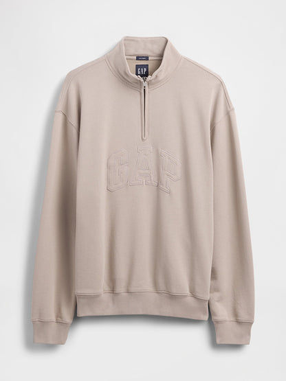 Krem Heavyweight Oversized Logo Yarım Fermuarlı Pullover