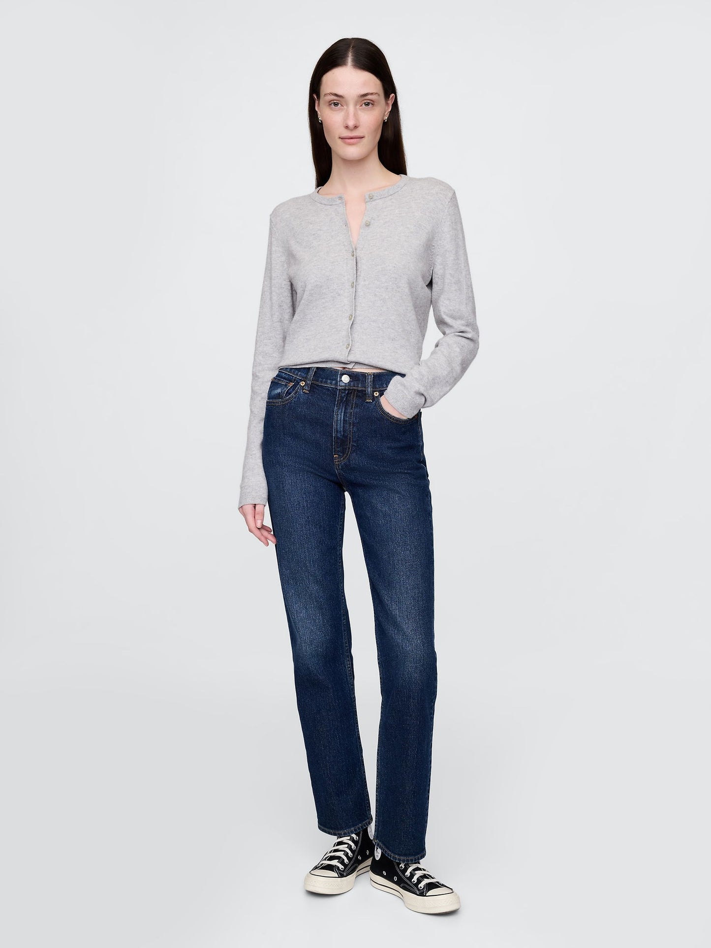 Lacivert High Rise '90s Straight Jean Pantolon