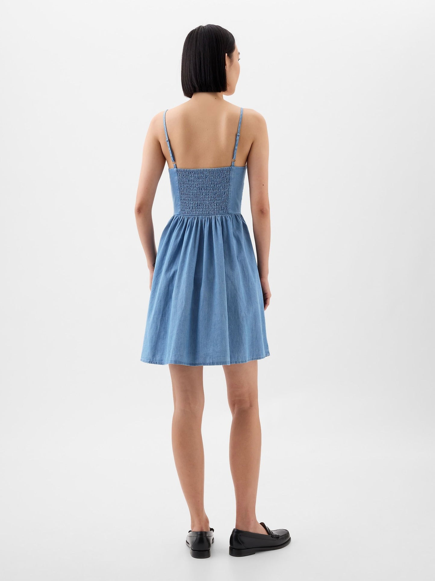 Mavi Kare Yaka Denim Mini Elbise
