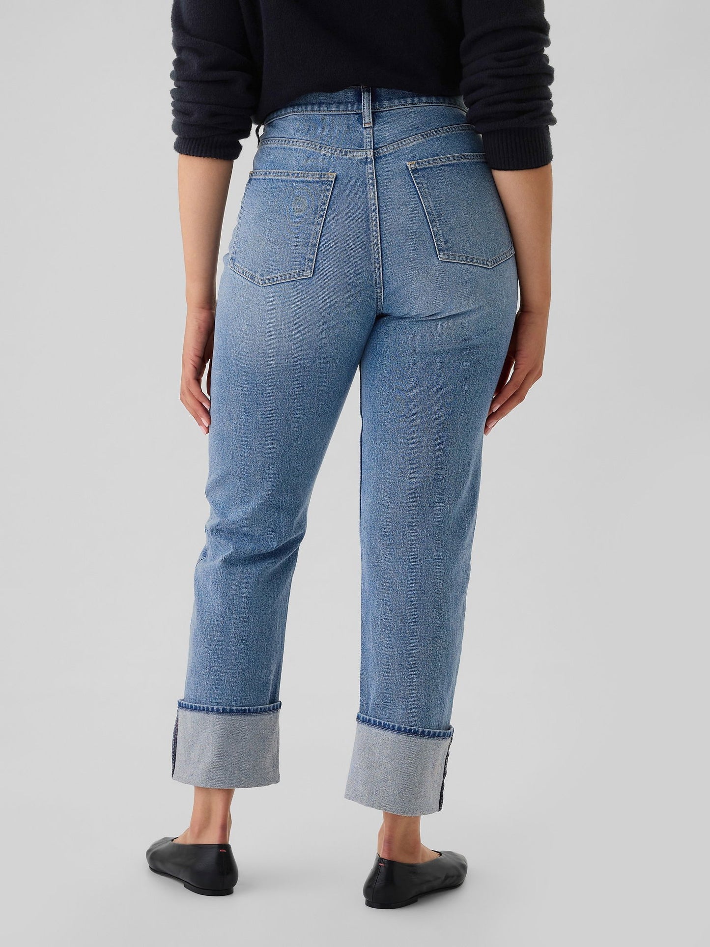 Açık Mavi High Rise Cuffed '90s Straight Jean Pantolon