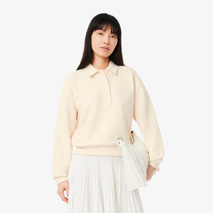 Lacoste Kadın Relaxed Fit Polo Yaka Krem Sweatshirt