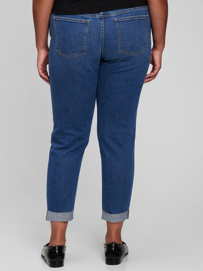 Koyu Mavi Mid Rise Washwell™ Girlfriend Jean Pantolon