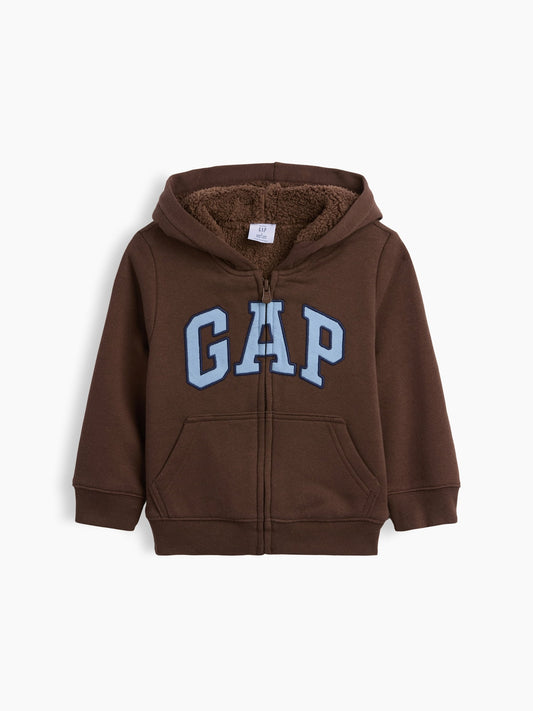 Kahverengi Sherpa Astarlı Logo Fermuarlı Sweatshirt