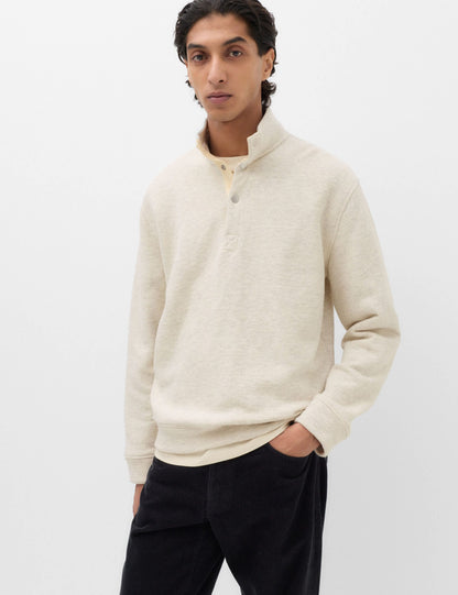 Dik Yaka Düğmeli Sweatshirt