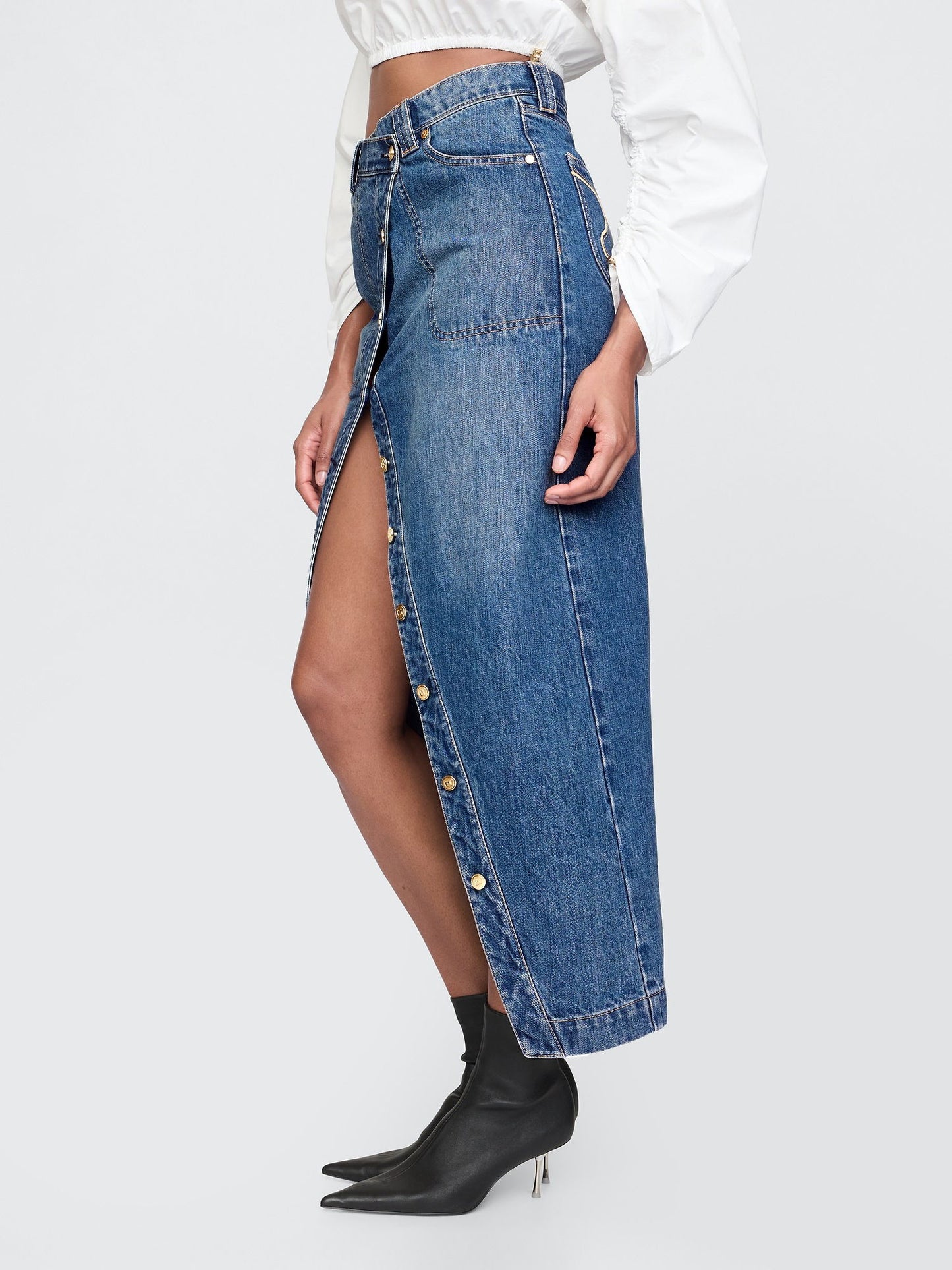 Mavi Gap × Cult Gaia Asimetrik Denim Midi Etek