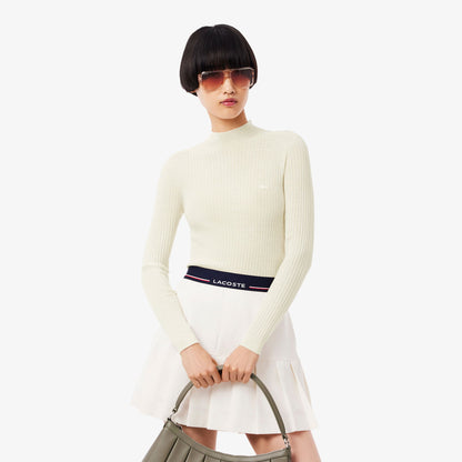 Lacoste Kadın Slim Fit Dik Yaka Beyaz Kazak