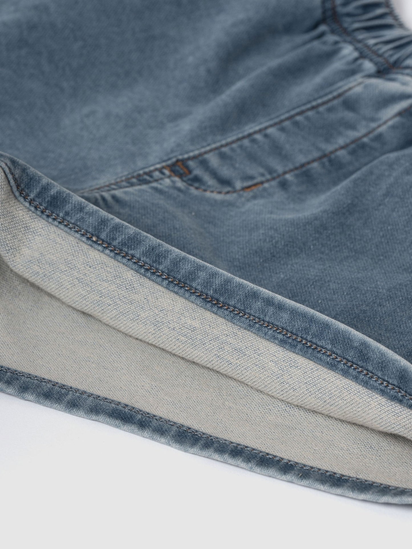 Açık Mavi High Rise Pull-on Eşofman Altı Jean Şort