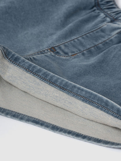 Açık Mavi High Rise Pull-on Eşofman Altı Jean Şort