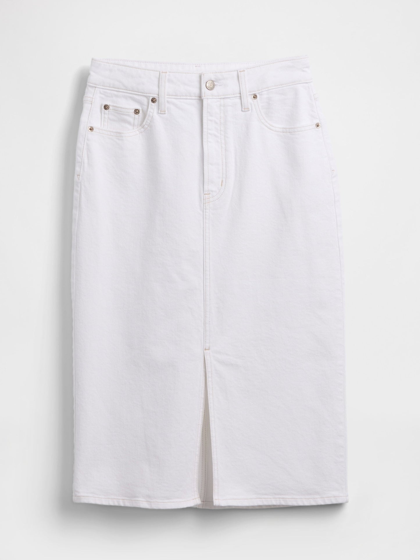 Beyaz Denim Midi Kalem Etek