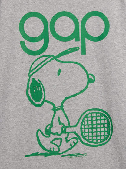 Gri Snoopy Logo Relaxed Grafik Baskılı T-shirt