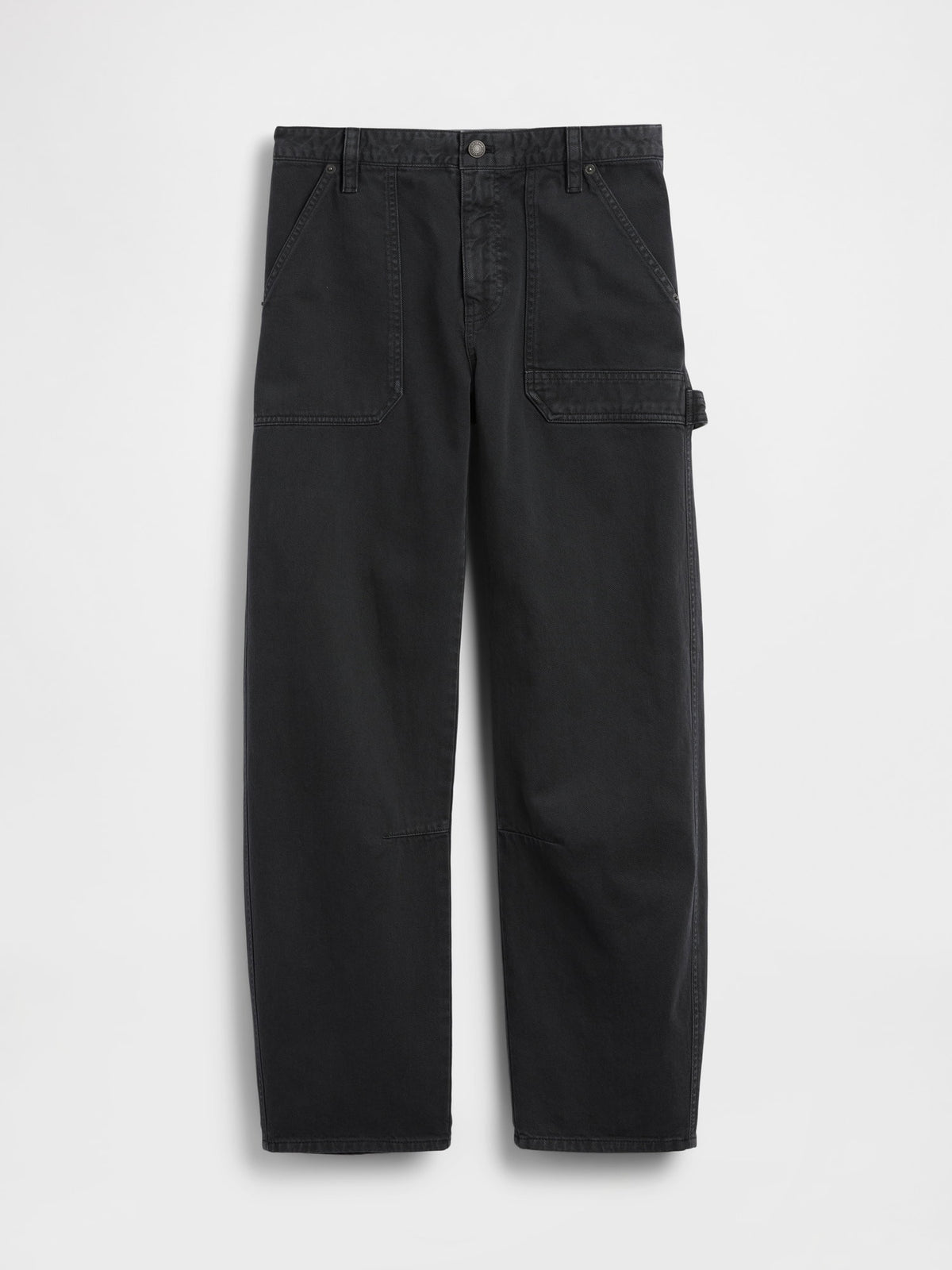 Siyah Mid Rise Barrel Utility Ankle Pantolon