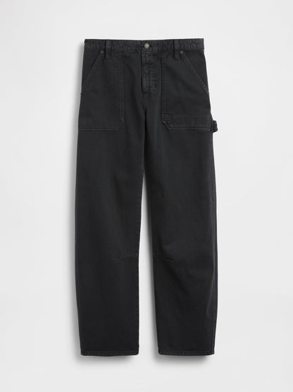 Siyah Mid Rise Barrel Utility Ankle Pantolon