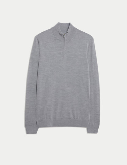 Pure Extra Merino Yün Yarım Fermuarlı Kazak