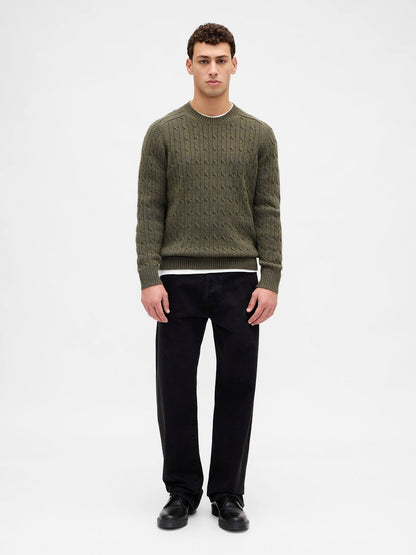 Haki Merino Wool-blend Cable-knit Kazak