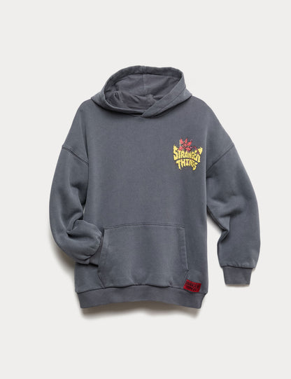 Saf Pamuk Karışımlı Stranger Things Kapüşonlu Sweatshirt (6-16 Yaş)