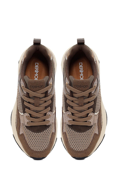 Kadın Bronz Bağcıklı Kalın Tabanlı Sneaker