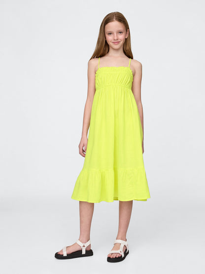 Sarı Kids Crinkle Gauze Midi Elbise