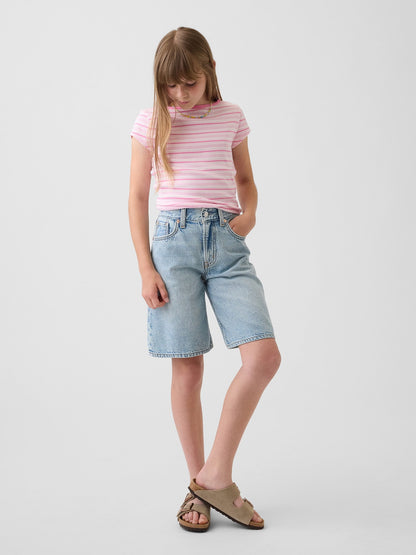 Açık Mavi Mid Rise Longline Denim Şort