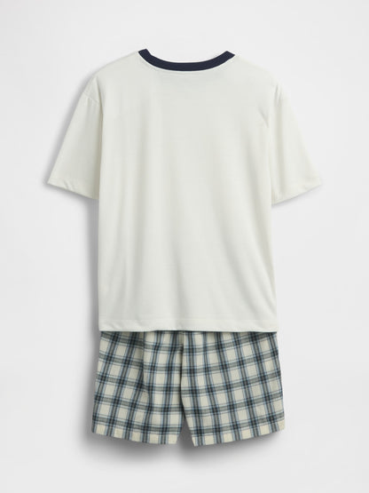 Beyaz Geri Dönüştürülmüş Pijama Şort Takım