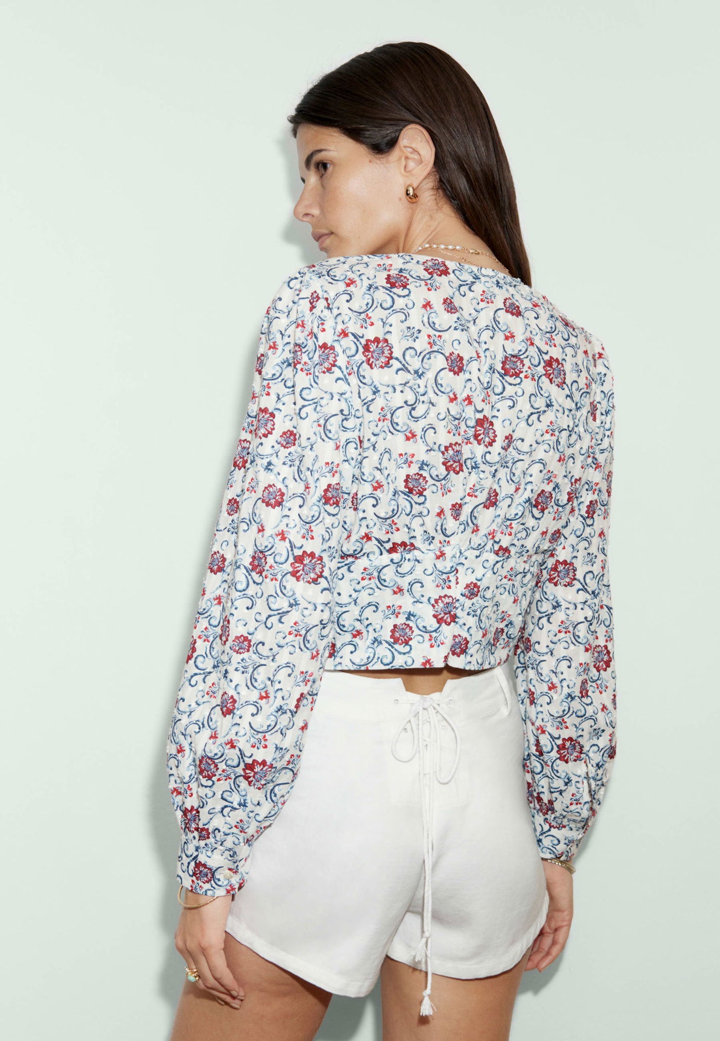 Saf Pamuklu Uzun Kollu Crop Bluz