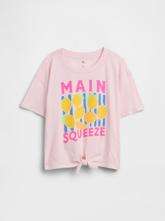 Pembe Oversized Knot-tie Grafik Baskılı T-shirt