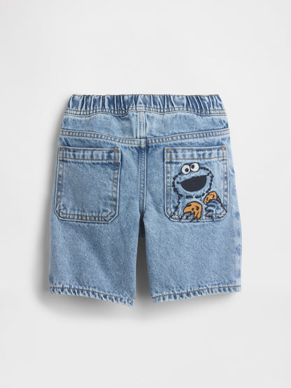 Açık Mavi Sesame Street Pull-on Loose Denim Şort