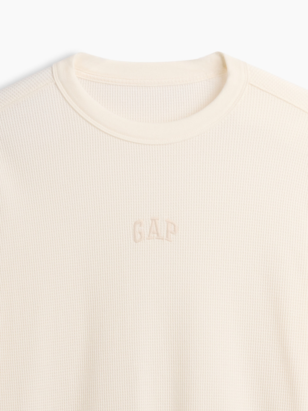 Kırık Beyaz Waffle-knit Bisiklet Yaka T-shirt
