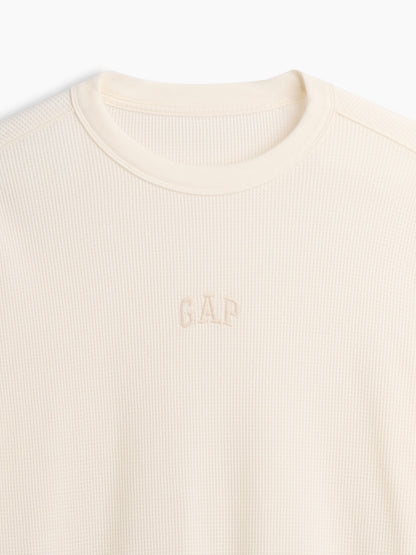 Kırık Beyaz Waffle-knit Bisiklet Yaka T-shirt