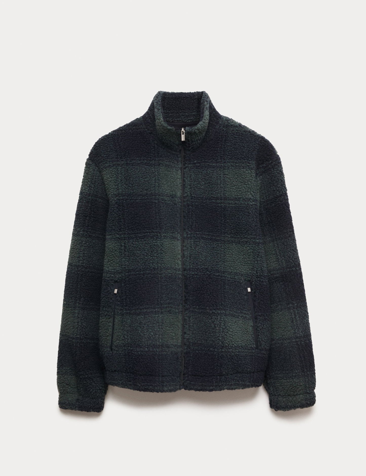 Ekose Desenli Fermuarlı Fleece Ceket