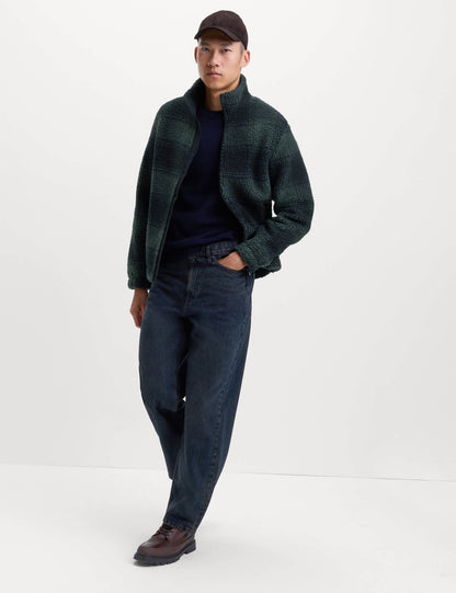 Ekose Desenli Fermuarlı Fleece Ceket